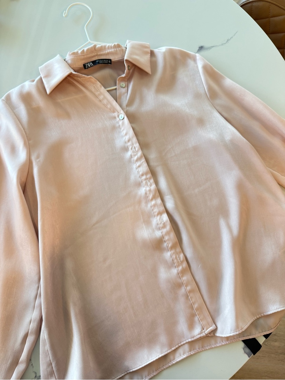ZARA Soft Blush Pink Satin Button-Front Shirt